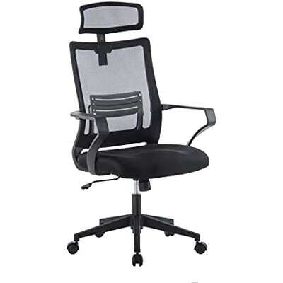 Techly 362282 Sedia per Ufficio con Schienale Alto e Poggiatesta in Rete Nero Nero Techly 362282 Sedia per Ufficio con Schienale Alto e Poggiatesta in Rete Nero Nero