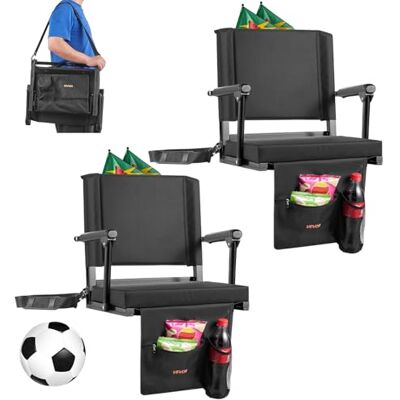 VEVOR Sedia da Stadio Portatile con Schienale e Braccioli Cuscino da Stadio con Tracolla e Gancio Sedile a Pavimento per Eventi Sportivi Larghezza Totale 474,98 mm, Confezione da 2, Nero VEVOR Sedia da Stadio Portatile con Schienale e Braccioli Cuscino da Stadio con Tracolla e Gancio Sedile a Pavimento per Eventi Sportivi Larghezza Totale 474,98 mm, Confezione da 2, Nero