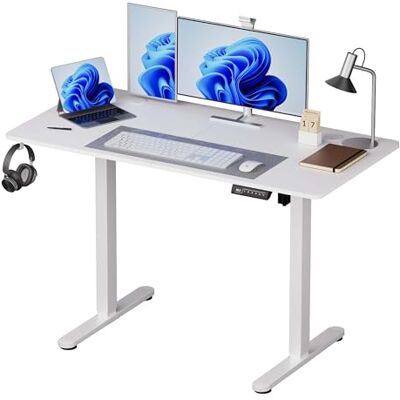 Relaxdays scrivania regolabile in altezza, elettrica con display, HxLxP: 120x140x60 cm, metallo, effetto legno, bianco Relaxdays scrivania regolabile in altezza, elettrica con display, HxLxP: 120x140x60 cm, metallo, effetto legno, bianco