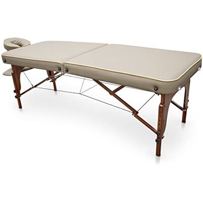 Quirumed Lettino da massaggio per SPA, portatile, in legno, colore beige, legno verniciato, similpelle, imbottitura ad alta densità, altezza regolabile, pieghevole, testa rimovibile, fino a 210 kg Quirumed Lettino da massaggio per SPA, portatile, in legno, colore beige, legno verniciato, similpelle, imbottitura ad alta densità, altezza regolabile, pieghevole, testa rimovibile, fino a 210 kg