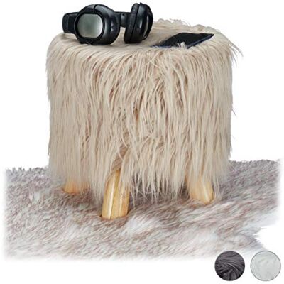 Relaxdays Sgabello con Pelliccia, Morbido, 4 Gambe in Legno, Poggiapiedi Imbottito, Pelo Sintetico, Rotondo, Decorativo, HxD: 31x31 cm, Marrone Relaxdays Sgabello con Pelliccia, Morbido, 4 Gambe in Legno, Poggiapiedi Imbottito, Pelo Sintetico, Rotondo, Decorativo, HxD: 31x31 cm, Marrone