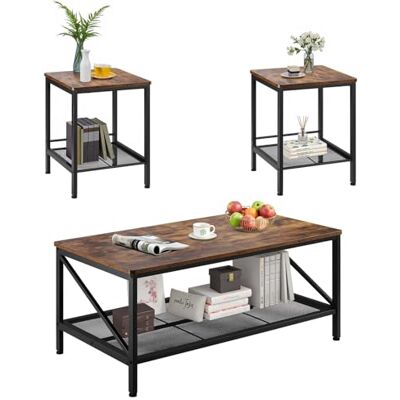 VEVOR Set di 3 Tavoli da Soggiorno, Tavolino da Caffè Industriale da 1050 mm con 2 Tavolini Laterali Quadrati, Set di Tavoli per Salotto con Gambe in Metallo, per Ufficio, Soggiorno e Appartamento VEVOR Set di 3 Tavoli da Soggiorno, Tavolino da Caffè Industriale da 1050 mm con 2 Tavolini Laterali Quadrati, Set di Tavoli per Salotto con Gambe in Metallo, per Ufficio, Soggiorno e Appartamento