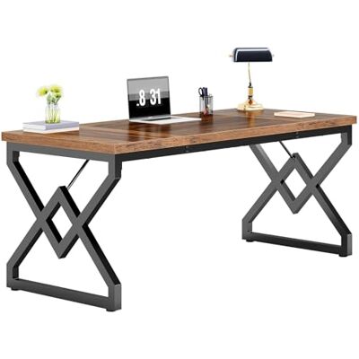 Tribesigns Scrivania, 160 x 70 x 75 cm Grande scrivania per ufficio con piano in legno extra spesso e struttura in metallo, postazione di lavoro, scrivania direzionale da studio per l'ufficio di casa Tribesigns Scrivania, 160 x 70 x 75 cm Grande scrivania per ufficio con piano in legno extra spesso e struttura in metallo, postazione di lavoro, scrivania direzionale da studio per l'ufficio di casa