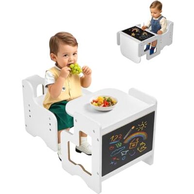 VEVOR Set Tavolo e Sedia per lo Svezzamento Montessori, Tavola e Sedia in Legno per Bambini Piccoli, Sgabello Regolabile Altezza 340 mm, Sgabello Tavolo per Leggere, Mangiare, Bianco VEVOR Set Tavolo e Sedia per lo Svezzamento Montessori, Tavola e Sedia in Legno per Bambini Piccoli, Sgabello Regolabile Altezza 340 mm, Sgabello Tavolo per Leggere, Mangiare, Bianco