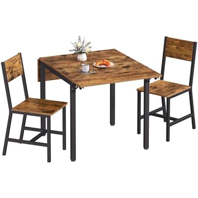 VASAGLE Tavolo Pieghevole con 2 Sedie da Cucina, Set da Pranzo, per Soggiorno, Cucina, Struttura in Acciaio, Facile da Montare, Marrone Vintage e Nero Inchiostro KDT078S03V1 VASAGLE Tavolo Pieghevole con 2 Sedie da Cucina, Set da Pranzo, per Soggiorno, Cucina, Struttura in Acciaio, Facile da Montare, Marrone Vintage e Nero Inchiostro KDT078S03V1