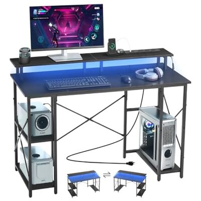 VEVOR Scrivania per Computer, Tavolo da Ufficio con Luci LED Intelligenti e Prese di Corrente, Scrivania Gaming Ergonomica con Supporto per Monitor e Ripiani Portaoggetti a 2 Livelli VEVOR Scrivania per Computer, Tavolo da Ufficio con Luci LED Intelligenti e Prese di Corrente, Scrivania Gaming Ergonomica con Supporto per Monitor e Ripiani Portaoggetti a 2 Livelli