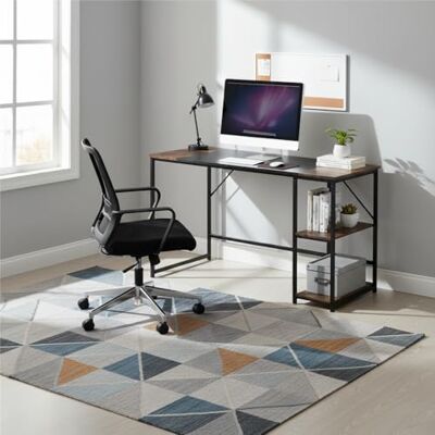 FurnitureR Scrivania grande, 120 cm, in legno/metallo, 2 ripiani di stoccaggio incorporati, regolazione in altezza, vassoio di design Patchwork in retrò, marrone e nero, ideale per telelavoro, camera FurnitureR Scrivania grande, 120 cm, in legno/metallo, 2 ripiani di stoccaggio incorporati, regolazione in altezza, vassoio di design Patchwork in retrò, marrone e nero, ideale per telelavoro, camera