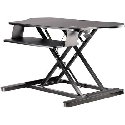 StarTech .com Corner Sit Stand Desk Converter with Keyboard Tray Large Surface (35" x 21") Height Adjustable Ergonomic Desktop/Tabletop Standing Workstation Supports Dual Monitors () StarTech .com Corner Sit Stand Desk Converter with Keyboard Tray Large Surface (35" x 21") Height Adjustable Ergonomic Desktop/Tabletop Standing Workstation Supports Dual Monitors ()