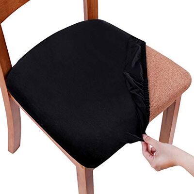 smiry Set di 2 coprisedili originali in velluto per sedie da pranzo, elasticizzati, imbottiti, rimovibili e lavabili, con laccetti, colore: nero smiry Set di 2 coprisedili originali in velluto per sedie da pranzo, elasticizzati, imbottiti, rimovibili e lavabili, con laccetti, colore: nero