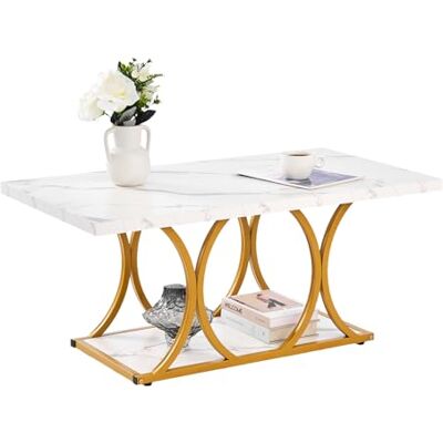 VEVOR Tavolino da Caffè in Effetto Marmo 100 x 55 x 45 cm, Tavolino Rettangolare a 2 Livelli con Struttura in Metallo e Gambe Geometriche e Carico di 95 kg, Tavolo da Soggiorno Minimalista Bianco VEVOR Tavolino da Caffè in Effetto Marmo 100 x 55 x 45 cm, Tavolino Rettangolare a 2 Livelli con Struttura in Metallo e Gambe Geometriche e Carico di 95 kg, Tavolo da Soggiorno Minimalista Bianco
