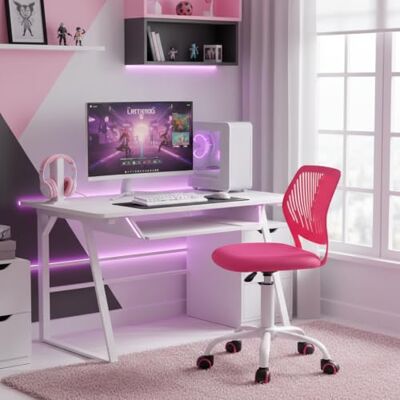 FurnitureR Sedia da Gaming Compatta, Schienale Hollow in PP, Altezza Regolabile, Seduta Ergonomica Girevole in Schiuma Base in Ferro a 5 Ruote per Lettura, Disegno, Gaming, Candy Rosa Scuro FurnitureR Sedia da Gaming Compatta, Schienale Hollow in PP, Altezza Regolabile, Seduta Ergonomica Girevole in Schiuma Base in Ferro a 5 Ruote per Lettura, Disegno, Gaming, Candy Rosa Scuro