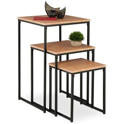 Relaxdays Tavolini da Salotto, Tavolo Basso da caffè Divano, Metallo e MDF, 3 Misure Impilabili, Marrone Chiaro Nero Relaxdays Tavolini da Salotto, Tavolo Basso da caffè Divano, Metallo e MDF, 3 Misure Impilabili, Marrone Chiaro Nero