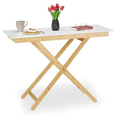 Relaxdays Tavolino Pieghevole da Cucina, Salotto o Balcone, Tavolo da caffè, bambù e MDF, HLP 70x105x50, Bianco Naturale Relaxdays Tavolino Pieghevole da Cucina, Salotto o Balcone, Tavolo da caffè, bambù e MDF, HLP 70x105x50, Bianco Naturale