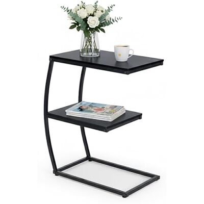 Relaxdays Tavolino da Divano a Forma di C, HLP: 58,5x47,5x25 cm, Tavolo Laterale da Salotto e Letto, Ferro e MDF, Nero Relaxdays Tavolino da Divano a Forma di C, HLP: 58,5x47,5x25 cm, Tavolo Laterale da Salotto e Letto, Ferro e MDF, Nero