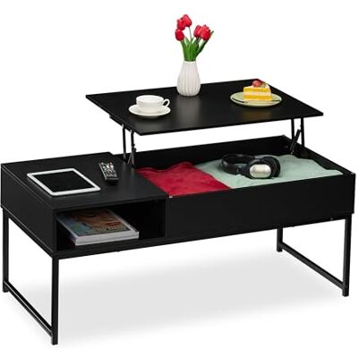 Relaxdays Tavolino da Salotto Contenitore, Tavolo Basso da caffè con Scomparto Portaoggetti, HLP: 45x110x50 cm, Nero Relaxdays Tavolino da Salotto Contenitore, Tavolo Basso da caffè con Scomparto Portaoggetti, HLP: 45x110x50 cm, Nero