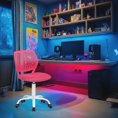FurnitureR Compact Kids Gaming Chair, Hollow PP Backrest, Adjustable Height, Ergonomic Swivel Sponge Seat, 5-Wheel Iron Base, for Teens & Childrens Drawing, Gaming, Classroom, Deep Pink, 38,5 x 40 x FurnitureR Compact Kids Gaming Chair, Hollow PP Backrest, Adjustable Height, Ergonomic Swivel Sponge Seat, 5-Wheel Iron Base, for Teens & Childrens Drawing, Gaming, Classroom, Deep Pink, 38,5 x 40 x