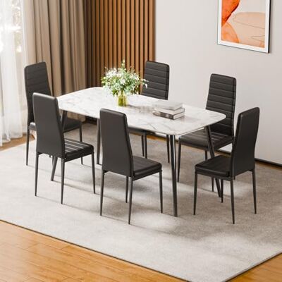 VEVOR Sedia da Pranzo Moderna 465 x 405 x 970 mm Elegante Sedia Laterale Imbottita in Pelle, 6 Pezzi, Seduta Comoda, Capacità di Carico 136 kg con Cuscini Spessi e Gambe in Metallo, Nere VEVOR Sedia da Pranzo Moderna 465 x 405 x 970 mm Elegante Sedia Laterale Imbottita in Pelle, 6 Pezzi, Seduta Comoda, Capacità di Carico 136 kg con Cuscini Spessi e Gambe in Metallo, Nere