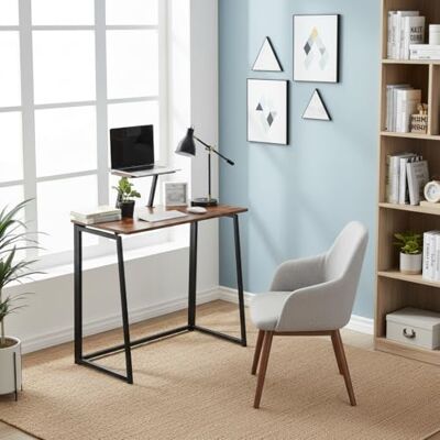 FurnitureR Scrivania compatta e pieghevole, con ripiano in legno, effetto vintage, con struttura in metallo, comoda mensola rialzata, facile da montare e spostare per camera da letto FurnitureR Scrivania compatta e pieghevole, con ripiano in legno, effetto vintage, con struttura in metallo, comoda mensola rialzata, facile da montare e spostare per camera da letto