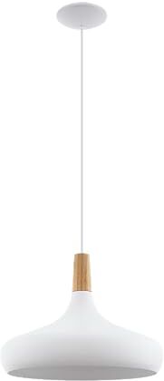 Eglo lampada a sospensione Sabinar, lampada a sospensione a uno punto luce, lampada appesa in acciaio e legno, bianco, marrone, E27, diametro 40 cm, certificazione FSC