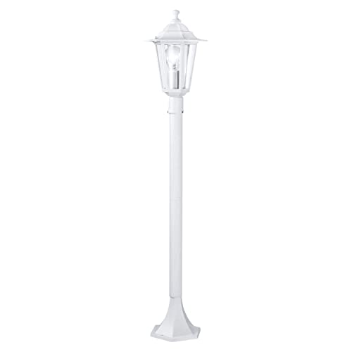 Eglo Laterna 5 Lampada a piantana per esterni, lampada a 1 luce per esterni, lampada in fusione di alluminio e vetro, colore: bianco, attacco: E27, IP44
