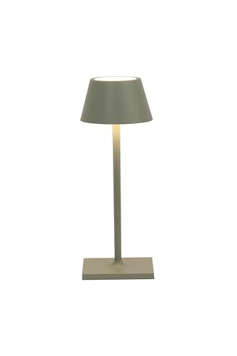 Zafferano , Lampada Poldina Micro, Lampada da Tavolo Ricaricabile e Senza Fili con Controllo Touch, Adatta per Salotto ed Esterni, Dimmer, 2200-3000 K, Altezza 27,5 cm, Colore Salvia