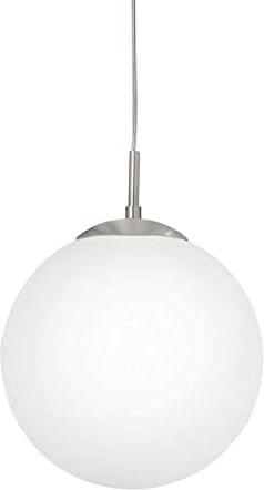 Eglo Rondo Lampadario a Sospensione E27, 60 W, Bianco/Nichel Opaco, 30 x 30 x 110 cm