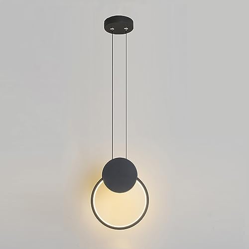 LIGKIN Lampadari a Sospensione LED Moderno 11W Rotondi, Creativa Plafoniera in Alluminio LED lampada da soffitto per Cucina Soggiorno Camera da letto, Nero