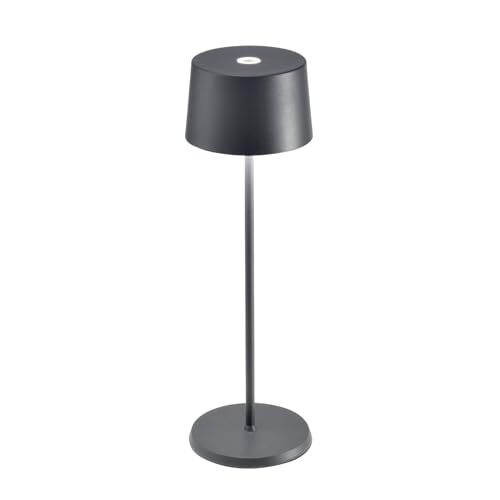 Zafferano , Lampada Olivia Pro, Lampada da Tavolo Ricaricabile e Senza Fili con Controllo Touch, Adatta per Salotto ed Esterni, Dimmer, 2200-3000 K, Altezza 35 cm, Colore Grigio Scuro