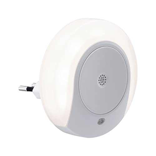 Paulmann Luce notturna LED con spina Horby rotonda 0,4 Watt con sensore crepuscolare e di rumore bianco plastica 3000 K bianco caldo