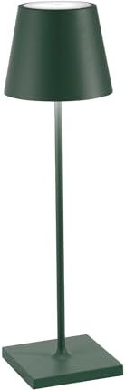 Zafferano , Lampada Poldina Pro, Lampada da Tavolo Ricaricabile e Senza Fili con Controllo Touch, Utilizzabile anche come Lampada da Esterni, Dimmer, 2200-3000 K, Altezza 38 cm, Colore Verde Scuro