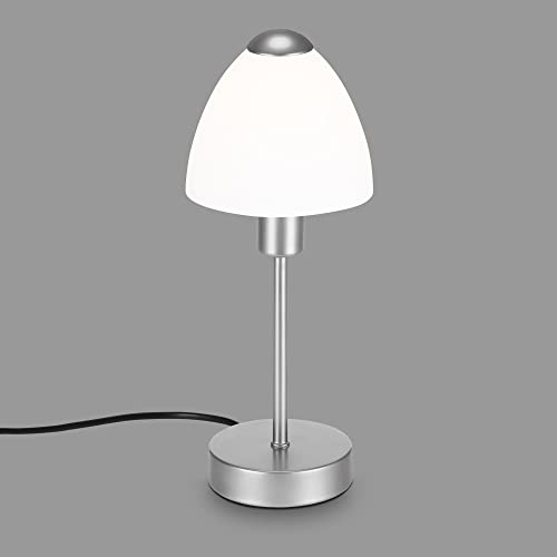 Briloner Lampada da tavolo con paralume in vetro, adatta per lampadina E14 non inclusa, max. 25 Watt, abat-jour per camera con interruttore su filo, Argento/Bianco, 100 x 320 mm (DxH)