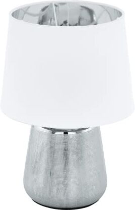 Eglo lampada da tavolo Manalba 1, luce da comodino in ceramica color argento e paralume in tessuto in bianco e argento, illuminazione da soggiorno, camera da letto lampadina E14