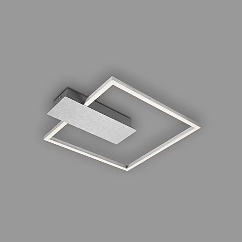 Briloner Plafoniera a LED dimmerabile in 3 fasi, funzione memory, colore della luce bianco caldo, lampada da soffitto a LED angolare, color alluminio, 375x320 mm