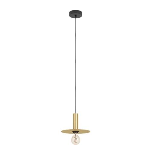 Eglo Escandell Lampadario a 1 luce per la sala da pranzo, stile New Retro, lampadario in metallo, ottone spazzolato e metallo nero, attacco E27, diametro 25 cm