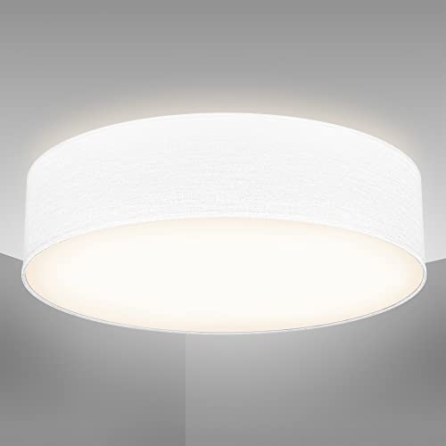 B.K.Licht Plafoniera led soffitto moderna in tessuto bianco, diametro 38cm, Lampadario LED Soffitto, Lampadario Soggiorno camera da letto cucina bagno corridoio, per 2 lampadine E27 non incluse