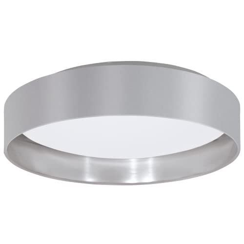 Eglo LED lampada da soffitto Maserlo 2, luce da soffitto tessile, illuminazione da soggiorno in tessuto color argento e grigio, plastica bianca, illuminante bianco caldo, Ø 38 cm