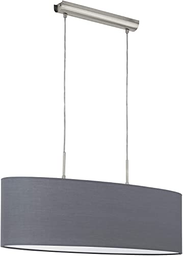 Eglo La lampada a sospensione Pasteri, lampada a sospensione in tessuto a due punti luce, lampada a sospensione ovale in acciaio e tessuto, nichel opaco, grigio, E27, 75 cm