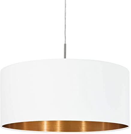 Eglo La lampada a sospensione Pasteri, lampada a sospensione in tessuto a uno punto luce, lampada appesa in acciaio e tessuto, nichel opaco, bianco, rame, E27, diametro 53 cm