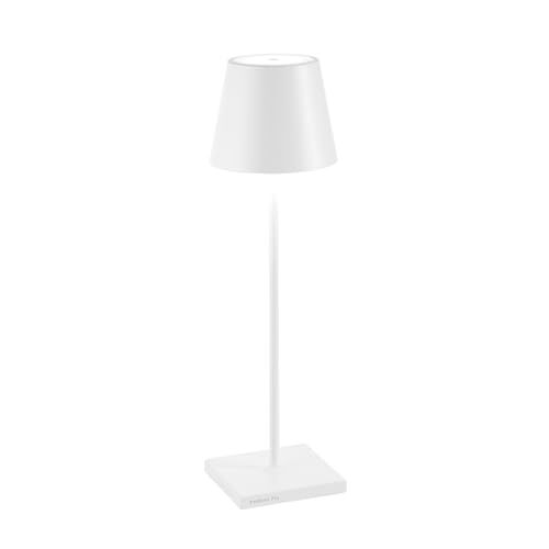 Zafferano Poldina Pro, Lampada da tavolo LED senza fili Ricaricabile, Dimmer touch 2700-3000K, ricarica wireless, IP65 Uso Interno/Esterno batteria Lunga Durata, Corpo in Alluminio, H38cm Bianco