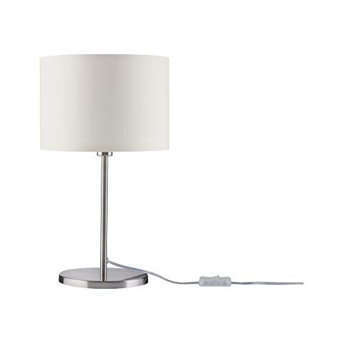 Paulmann Lampada da tavolo Tessa rotonda max. 40 Watt lampada da comodino crema, ferro spazzolato lampada da tavolo metallo, tessuto E14