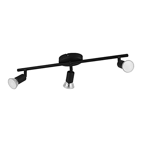 Eglo Plafoniera Led Buzz-Led, lampada da soffitto a tre fiamme, faretto da soffitto in metallo, lampada da soggiorno in nero, lampada da cucina, spot Led con presa GU10, L 48,5 cm