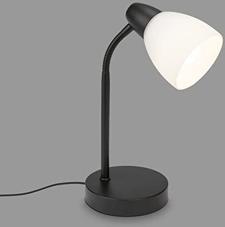 Briloner Lampada da tavolo con interruttore sul cavo, abat-jour, lampada da comodino, 1 x E14, max. 25 Watt, colore: Bianco/Nero, 185 x 300 mm (DxH)