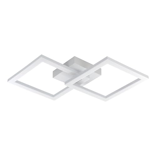 Eglo Lampada da soffitto a LED Huerta, lampada da soffitto geometrica, illuminazione da soffitto in metallo e plastica, colore bianco, per ufficio e cucina, bianco caldo, L 52,5 cm