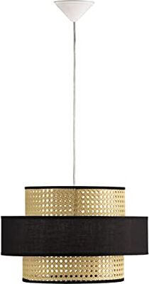 Els Banys Lampadario a Sospensione Izaro, Vimini e Tessuto, Beige/Nero, 40cm diámetro, 25 cm altura