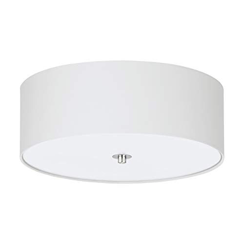 Eglo Plafoniera Pasteri, plafoniera tessile a tre punti luce, acciaio, tessuto, vetro, nichel opaco, bianco, E27, diametro 47,5 cm