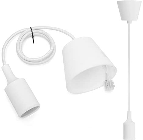 Aigostar Lampada a Sospensione in Silicone,Lampada Sospensione con 100cm Cavo,Portalampada E27 Compatibile con Paralume,Bianca