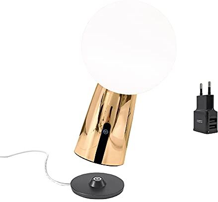 Zafferano [Amazon Exclusive]  Olimpia Pro Lampada Ricaricabile da Tavolo in Alluminio, Caricatore USB Aiino, LED Dimmerabile Touch,Protezione IP54,Interno/Esterno, Base Ricarica a Contatto,H26cm Oro