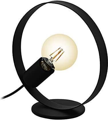 Eglo Lampada da tavolo Frijolas, lampada da tavolo a fiamma industriale, lampada letto minimalista in metallo in nero, lampada da soggiorno, lampada con interruttore, versione E27