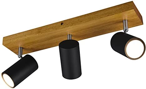 TRIO Leuchten Plafoniera in Metallo, Gu10, Legno/Colore Nero Opaco