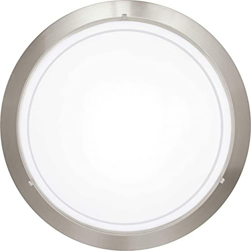 Eglo Planet 1, Lampada da soffitto a 1 luce, plafoniera in metallo argentato e vetro verniciato bianco, attacco E27